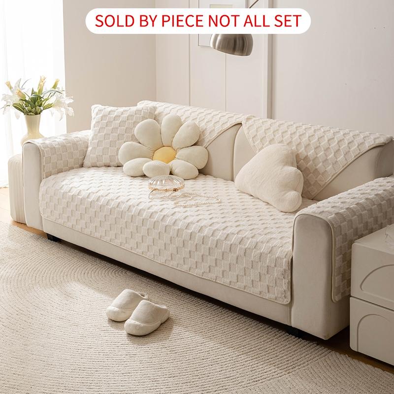 Solid Color Plush Sofa Cover, 1 Count Non-slip Sofa Slipcover, Couch Sofa Protector for Home Living Room, Sofa Couch Covers