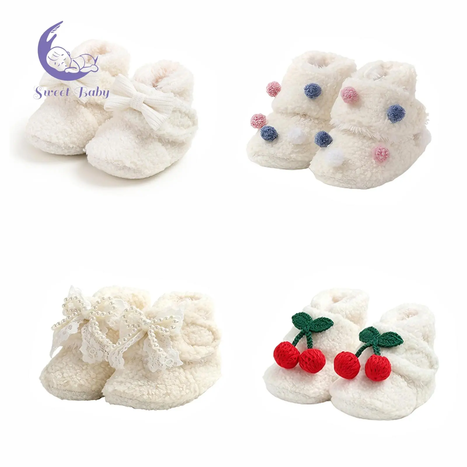 Baby Girls Winter Boots Lambswool Fur Lining Stylish Warm Non-Slip Soft Sole Infant Walking Shoes