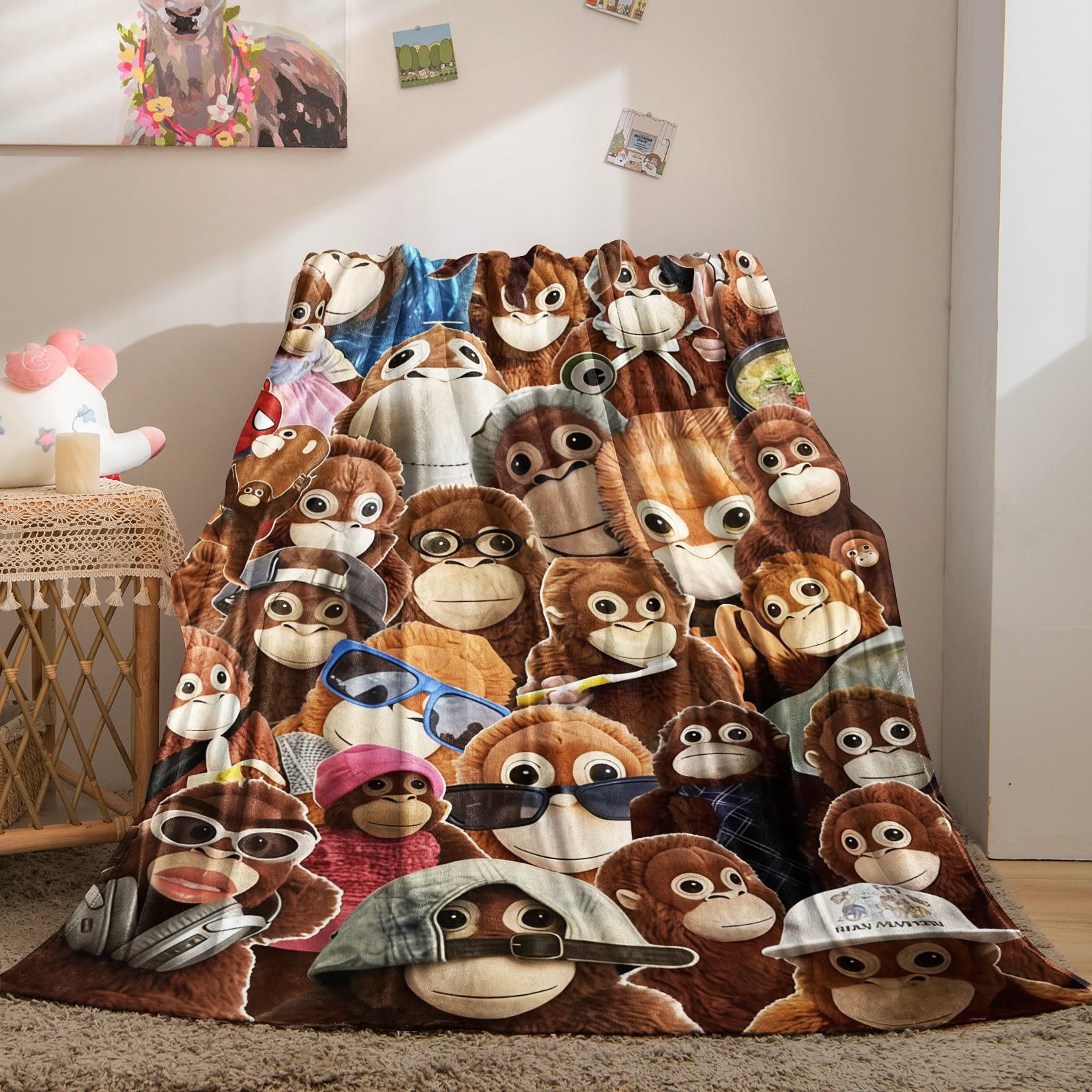 Curious George Lightweight Throw Blanket, Cute Cartoon Monkey Collage Summer Beach Nap Blanket, Soft Flannel Fleece Blanket for Office Couch Bed Travel, Ideal Gift for Curious George Fans Kids Teens Adults