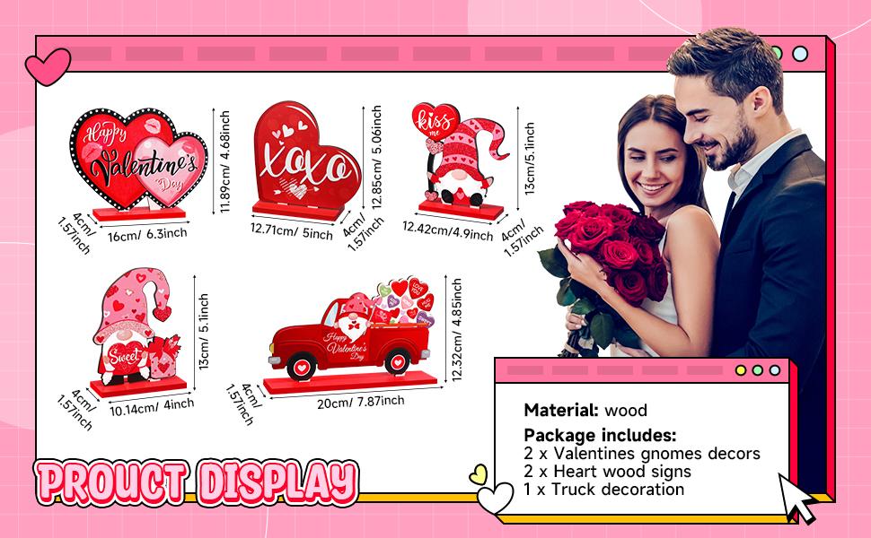 St. Patrick's Day & Valentine's Day Reversible Gnome Wood Signs, Double Sided Irish Theme Wooden Standing Blocks & Love Car Rose Truck Heart Decor, Table Centerpiece for Tiered Tray Farmhouse Kitchen, Ideal for Irish Families, Gnome Lovers & Couples Gift