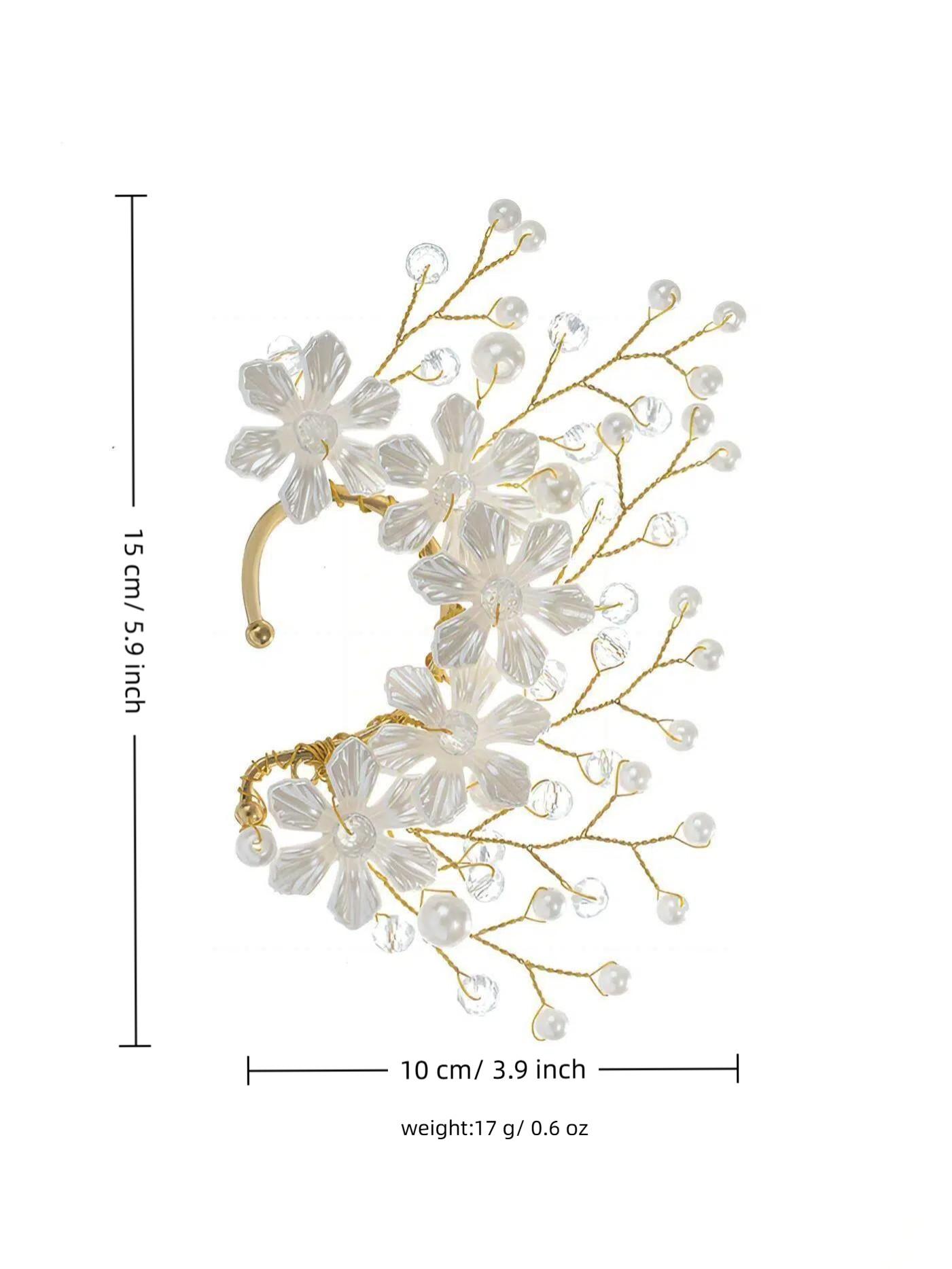 Elegant Flower Pearl Crystal Ear Clips, Handmade No-Piercing Earrings, Bridal Wedding Hair Accessories, Party Gifts