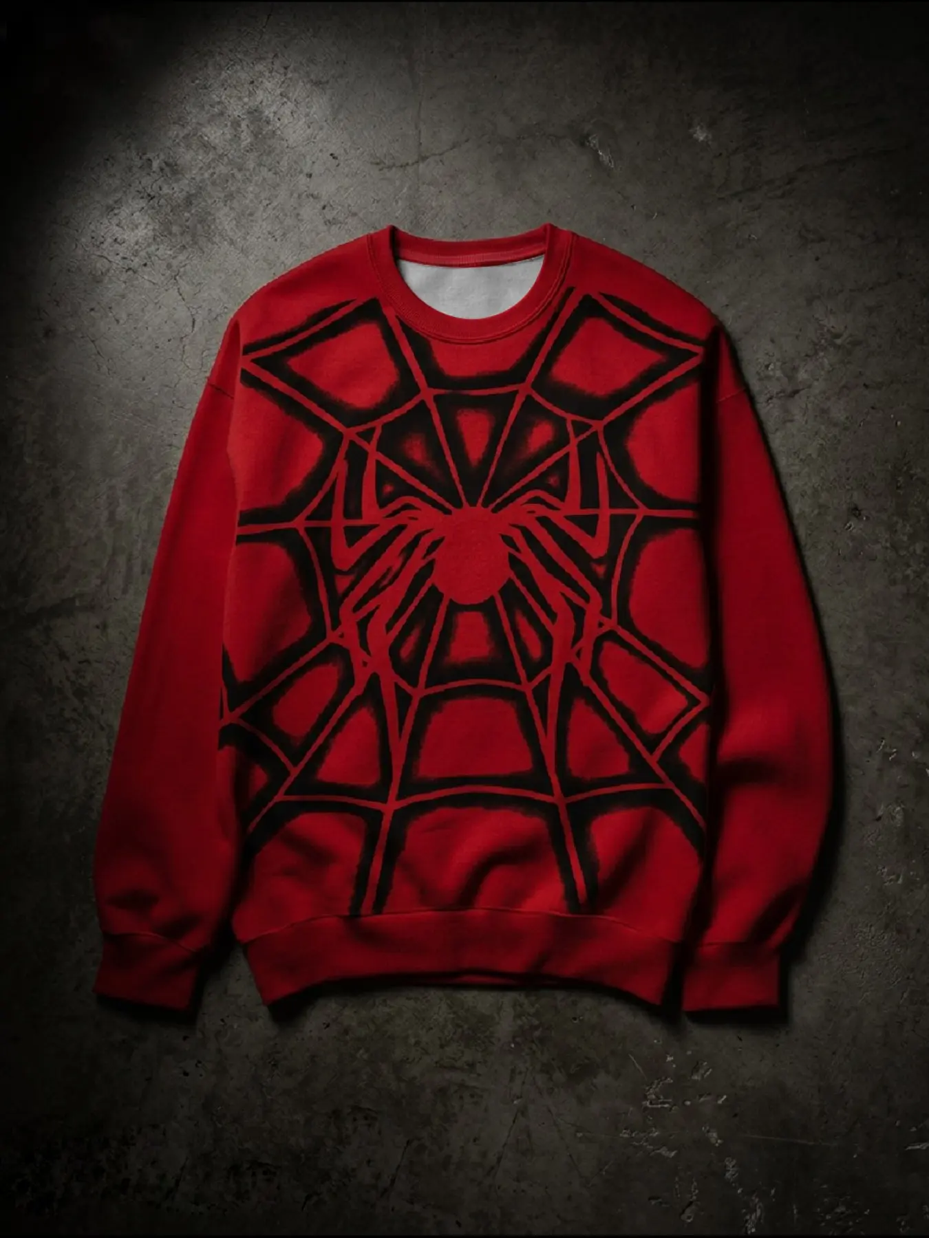 Vintage Spider Web Print Sweatshirt for Men, Spring Autumn Long Sleeve Loose Fit Drop Shoulder Trendy Round Neck Top, Casual Boho Style Shirt