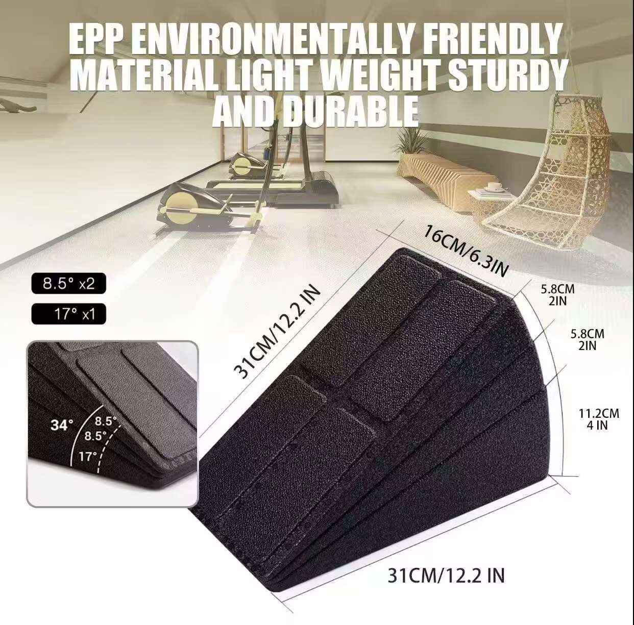 Squat Wedge Blocks, 3 Counts Non-slip Incline Boards, Foot Wedge Foam Incline Boards,Leg Extensions for Home Workouts, Calf Stretch,Heel Squats,Yoga Equipment，Gym Adjustable Stacking Knee Protection pilates board at home