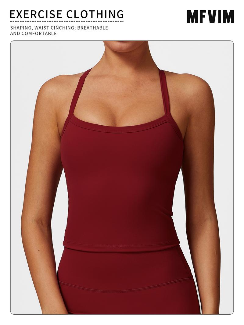 MFVIM  Women's solid color camisole sports undershirt, high elasticity breathable and comfortable self-padded sports undershirt, suitable for yoga gym workout, women's indoor and outdoor sportswear Cherry-Red Valentine's Tops women Casual Womenswear Basic