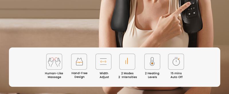 Neck Massager with Heat – Cordless 6D Shoulder Massager with Adjustable Width, 6 Nodes, Fits Broader Bodies, for Neck, Back, Traps – Gift for Men & Women – MASGRE