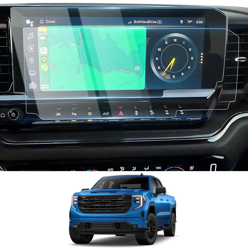 Canvcle 2 Pack 13.4-Inch Anti-Glare Tempered Glass Screen Protector for 2022-2025 Chevy Silverado GMC Sierra 1500/2500HD/3500HD, 9H Hardness, Anti-Fingerprint, Smooth Touch Response, Durable Navigation Protection