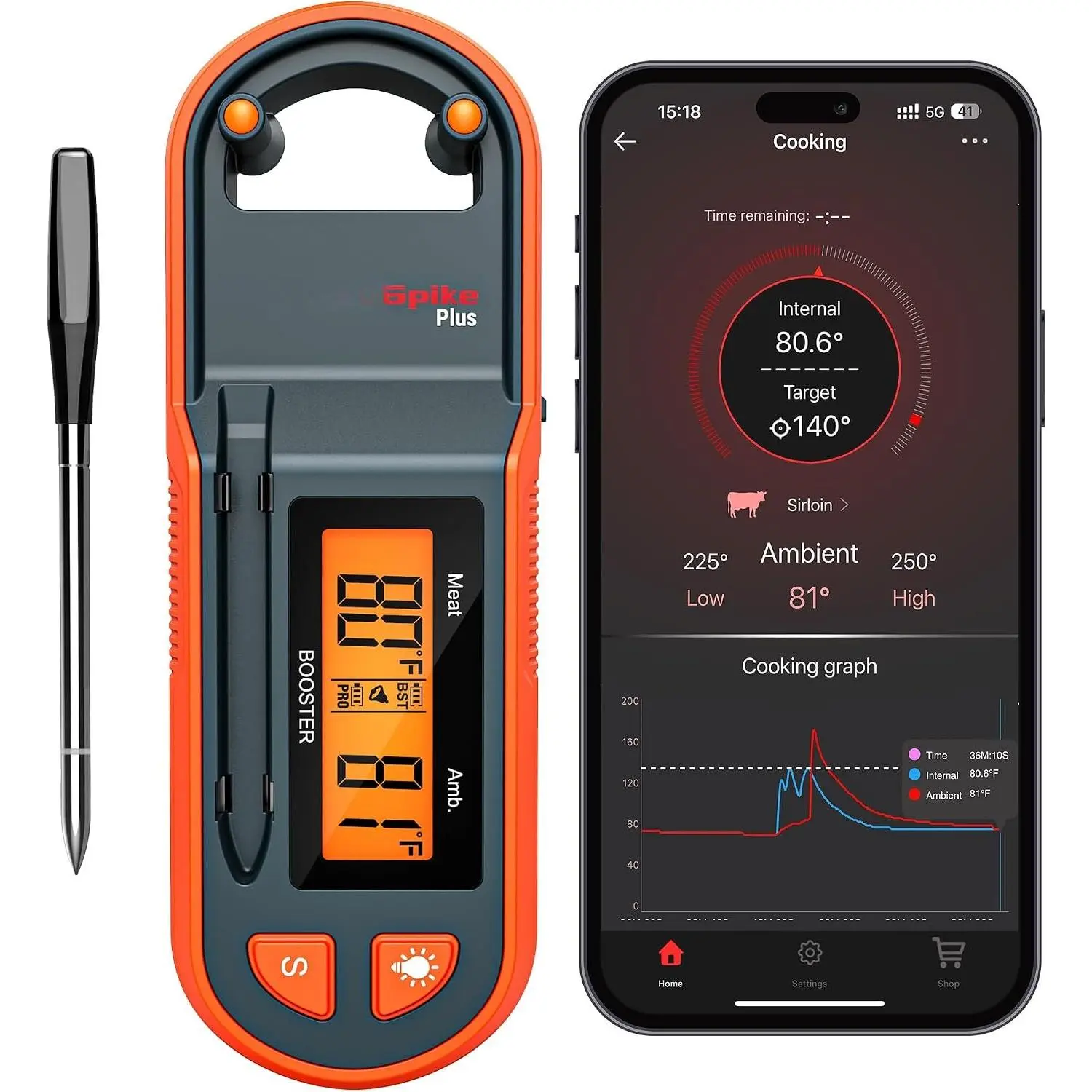 TempSpike 600ft  Meat Thermometer with Ultra-Thinner Probe |  Range  Meat Thermometer  with LCD- Booster for BBQ Grill  Rotisserie Sous Vide