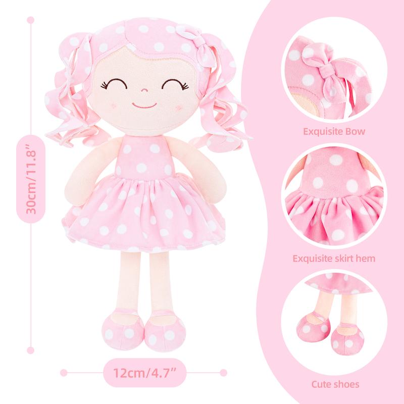 Gloveleya Valentine's Day gifts Doll for gift Soft Baby Girl Dolls with Curly Hair in Retro Polka Dot Dress, Cute Stuffed Cuddle Doll Toy, Perfect Birthday & Christmas Gift for Girls Ages 0-6, Adorable Nursery & Preschool Playtime Companion, 12 Inch