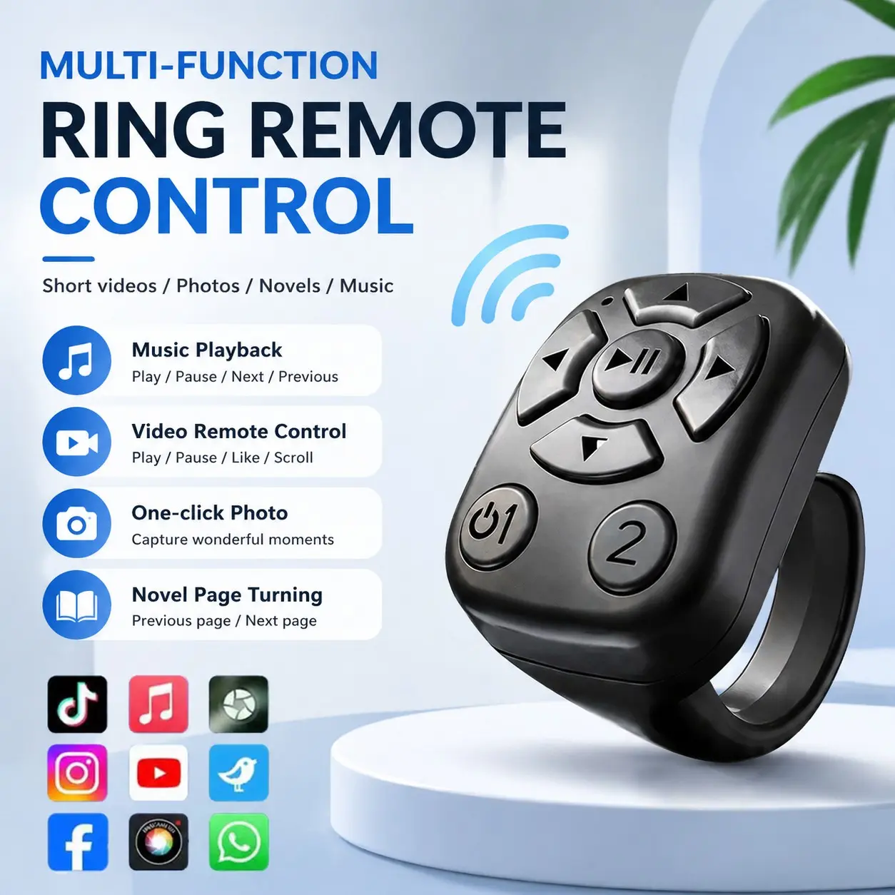 TikTok Remote Control Ring, Wireless Page Turner for iPhone Android, Phone Video Scroller, Camera Shutter Remote for Selfies, Short Video Control, E-Books and Music