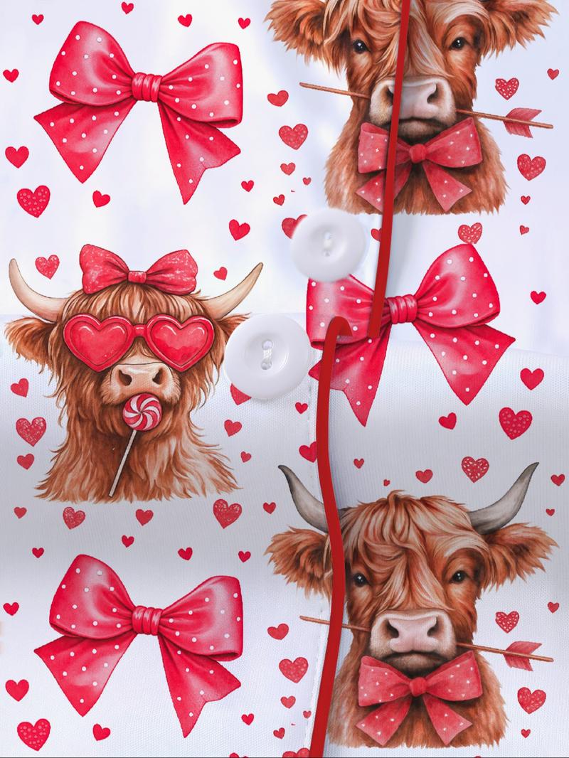 【Valentine's Day】Women's Valentine's Day Sleepwear Set Pajamas, Soft Short Sleeve Top & Elastic Shorts, Casual Home Wear, Fashionable Daily