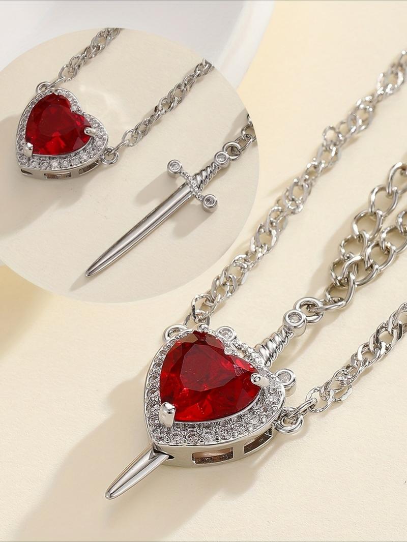 [Couple Pendant Set] 2 Pcs Couple Pendant Necklaces, One Sword-shaped Necklace for Men and Women, One Sword-shaped Pendant with A Heart-shaped Pendant, Perfect Valentine's Day Gift or Everyday Versatile Accessory, Love Heart Necklace