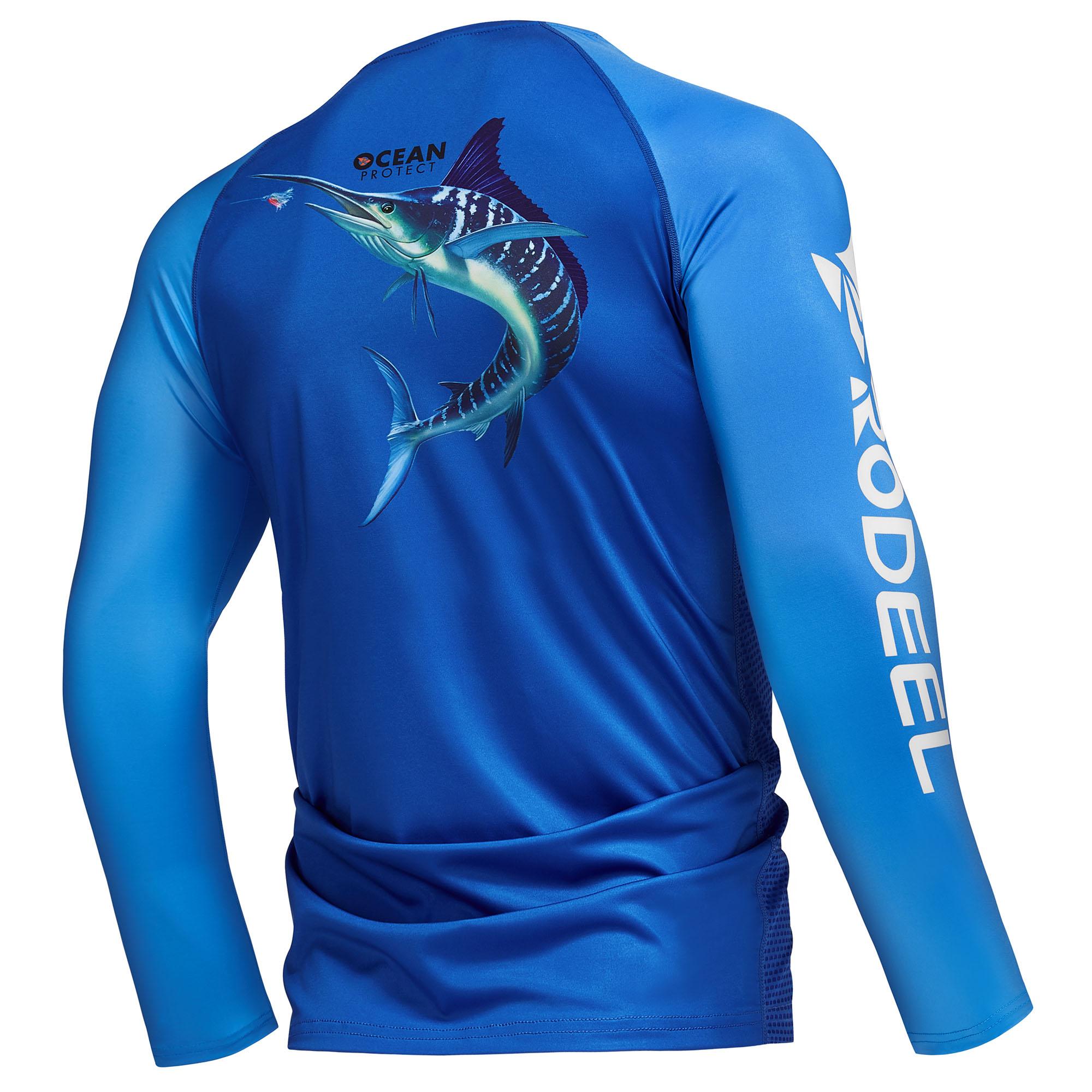 【RODEEL】912 Long Sleeve Shirts w/ Fish Print Men UPF 50+ Sun UV Protection Lightweight Quick Dry Moisture Wicking Breathable Cooling Athletic Activewear for Outdoor Sports Gym Workout Fishing Hiking Running Boating Construction, Holiday Gift