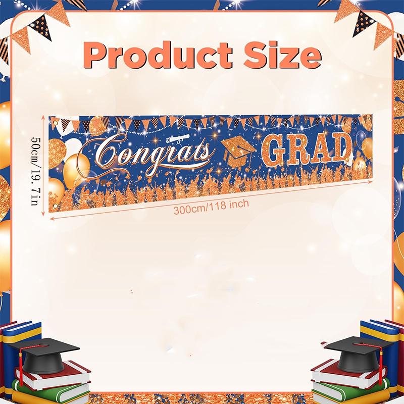 Blue and Orange “Congratulations” 2026 Graduation Banner | Blue and Orange Graduation Decorative Banner | 2026 High School Graduation Party Banner