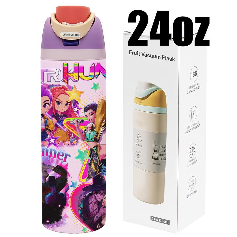 AuraCup 1pc 19/24/32oz KPop Demon Hunters Stainless Steel Tumbler, Anime Boys Comic Print, with Lid and Straw, Keep Hot 12H / Ice Drinks 24H, Great for Travel, Office, Unique Gift for music Lovers, KPop Demon Hunters, Fun Gift for Teens or Pop Culture Fan