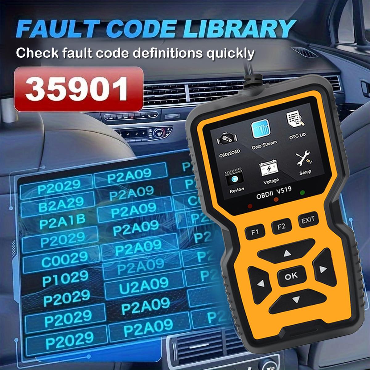 Car OBD2 Scanner Diagnostic Tool Code Reader, Car Voltage Tester Engine Fault Code Scanner, Charging Tester Diagnostic Tool For OBDII Protocol Cars V519-Yellow Live Data Stream