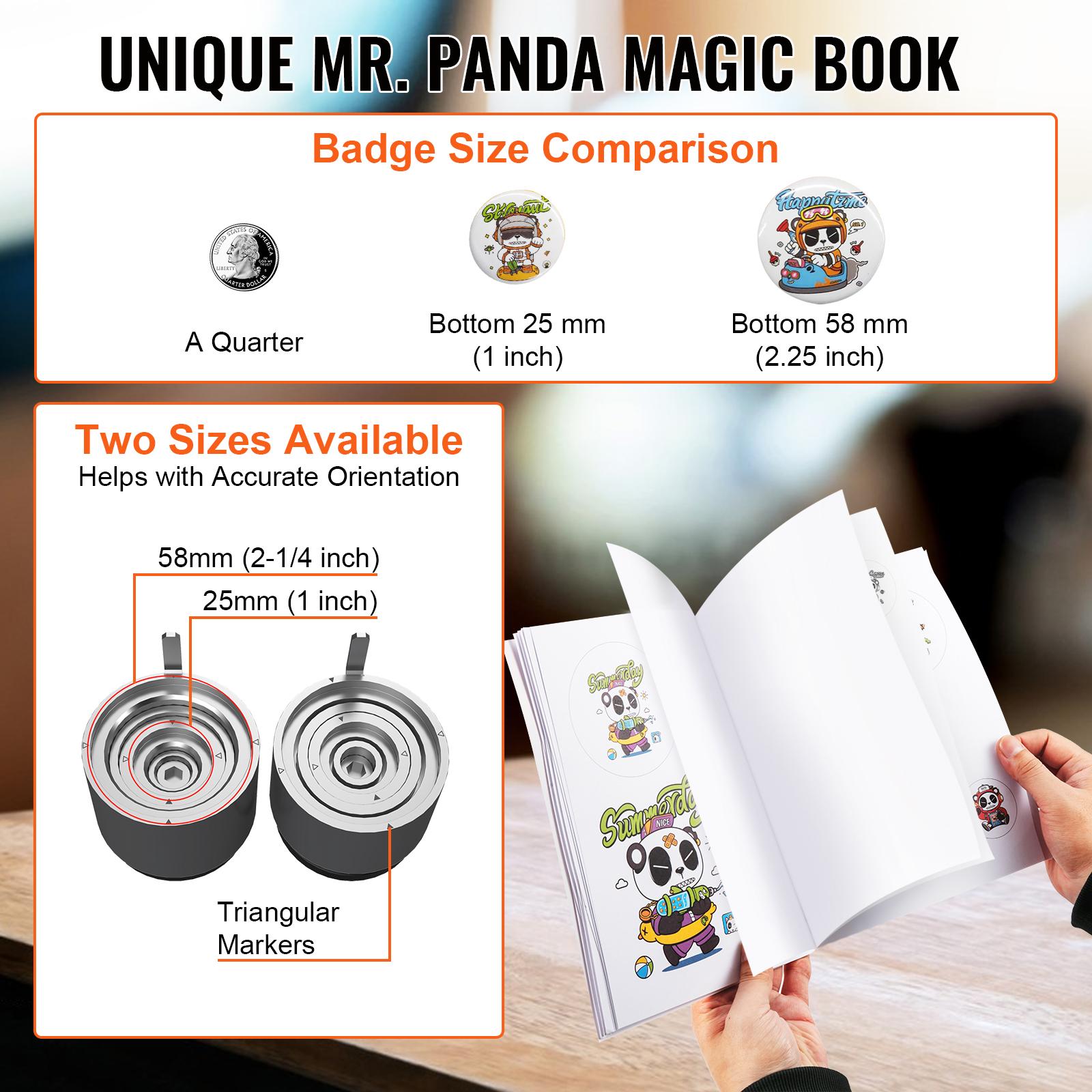 VEVOR Button Maker Machine, Multiple Sizes 1+2.25 Inch Badge Punch Press Kit, Children DIY Gifts Pin Maker, Button Making Supplies with 500pcs Button Parts Circle Cutter Magic Book