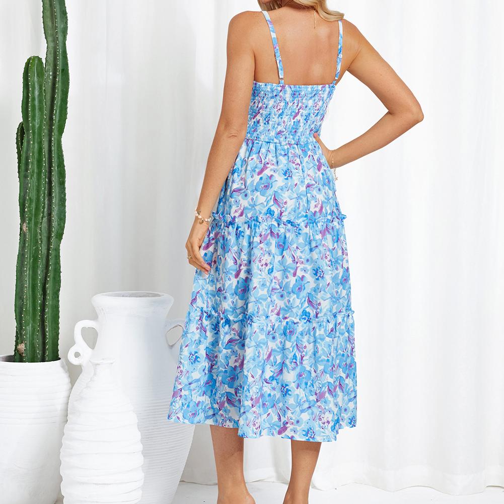 【Valentine's Day Limited】Grace Karin GRACE KARIN Women's Summer Floral Dress Spaghetti Strap Smocked Tiered Casual Boho Maxi Long Sundress with Pockets