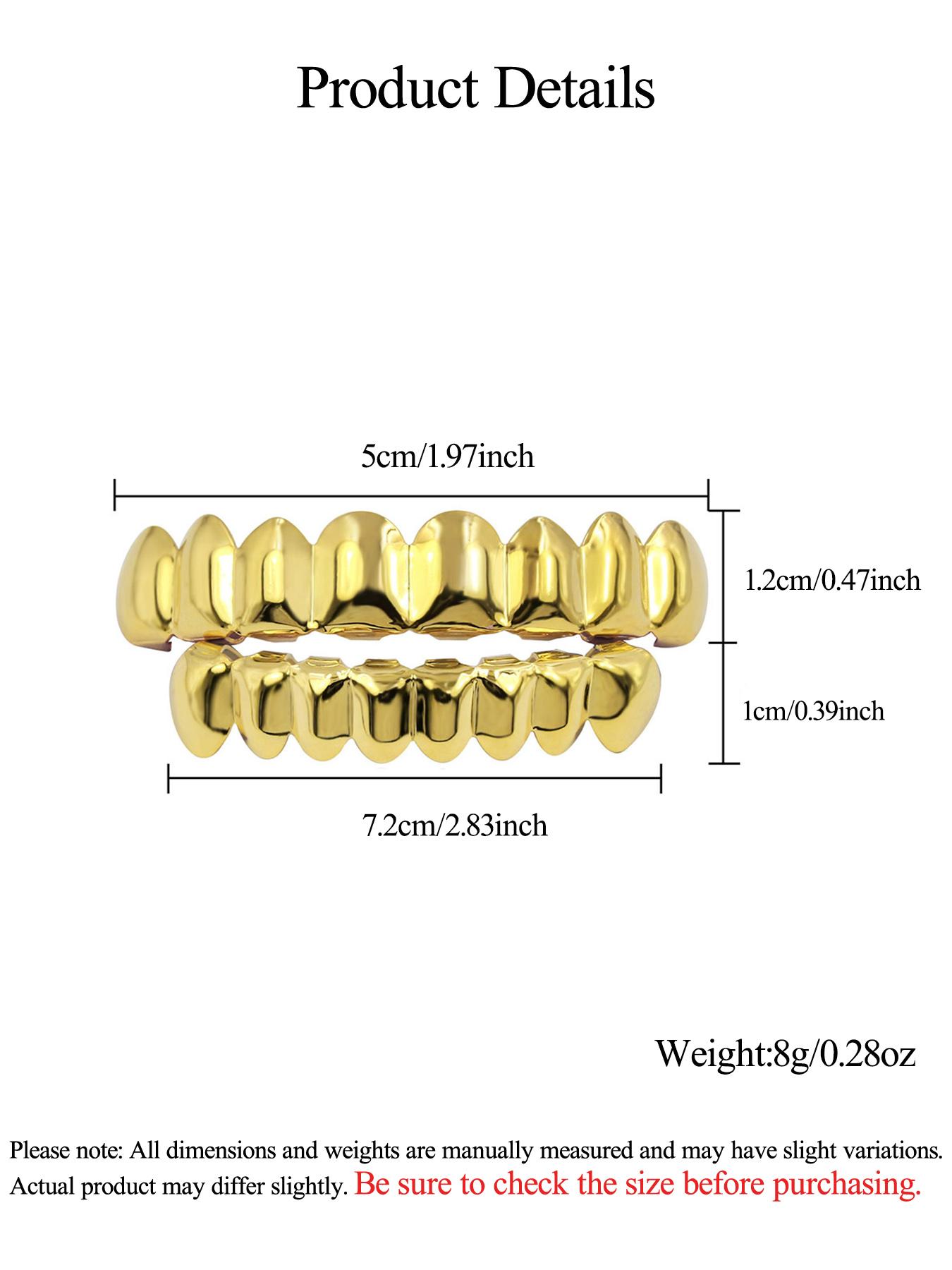 Two-Piece Full Mouth Polished Silver Gold Eight-Tooth Grillz, 14k Gold Plated Copper, Hip-Hop Style, Party, Music Festival, Gift