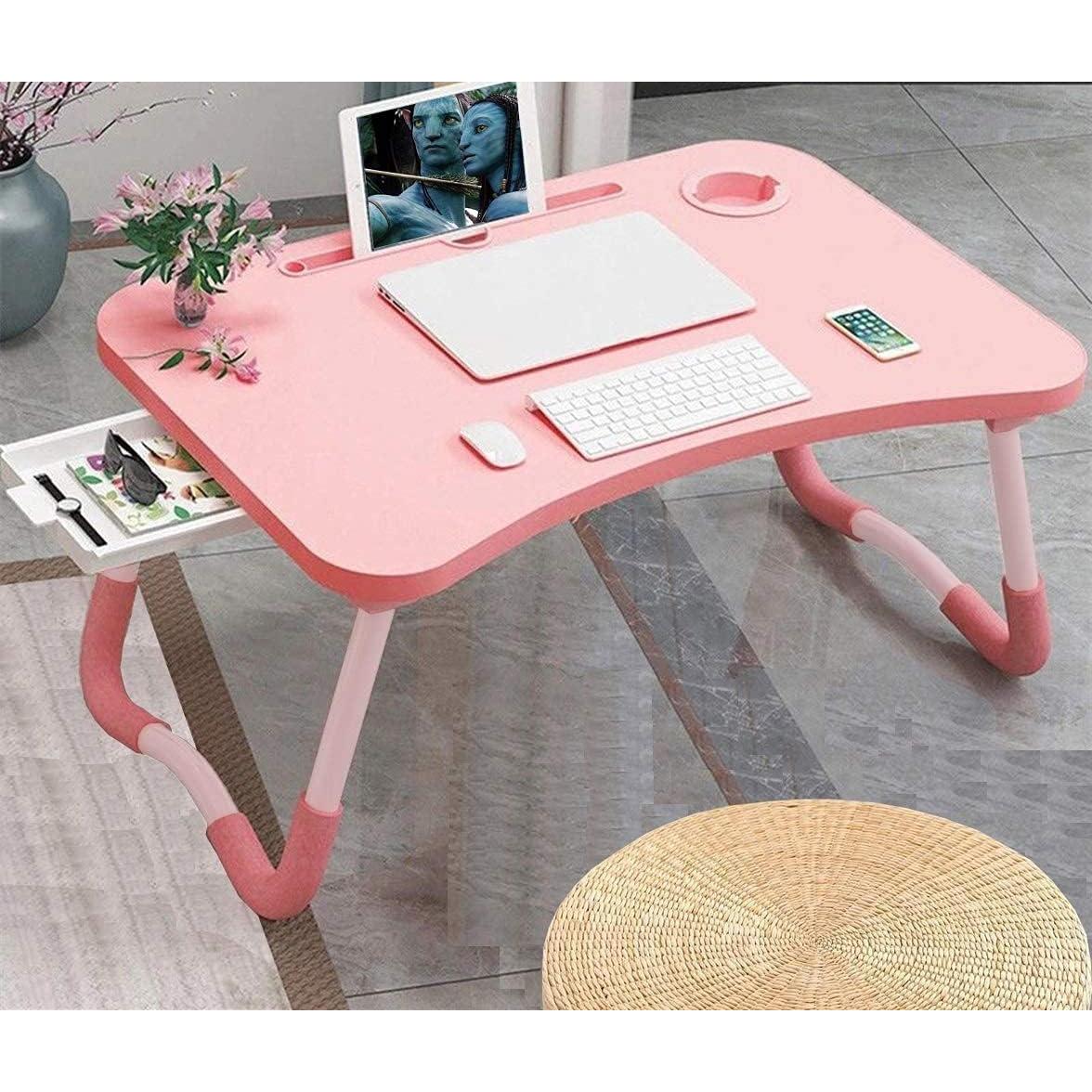 Laptop Desk Foldable Bed Table, Portable Lap Desk Laptop Bed Tray Table with Storage Drawer and Cup Holder, Lap TraysTables Notebook Stand Reading Desks Breakfast Tray for Beds Couch Sofa Floor –