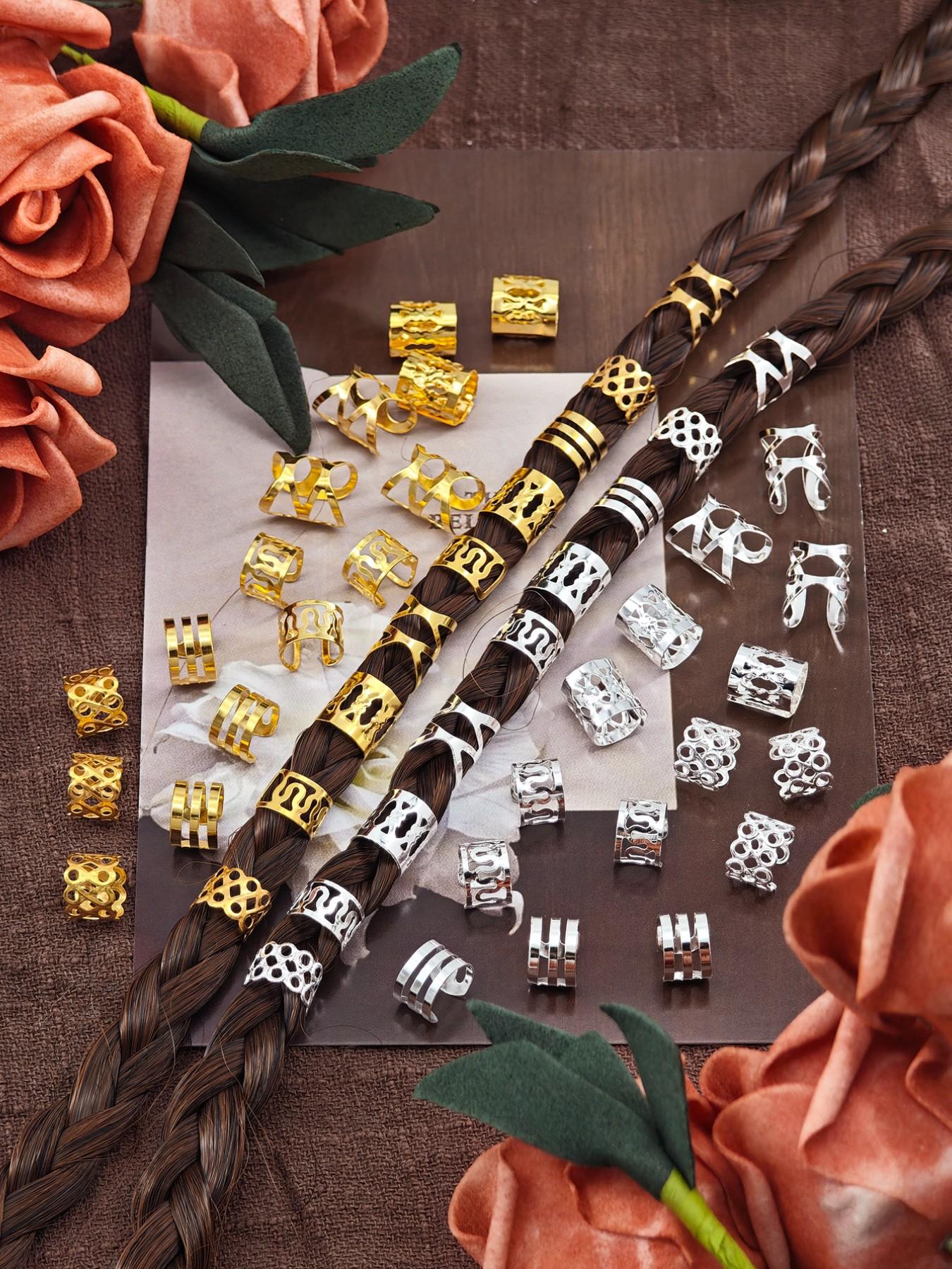 100pcs Alloy Braiding Mixed Set, Hair Dreadlock Accessory Braid, Metal Hair Rings Cuffs Clips, Dreadlock Accessory Jewelry Decorations, All Seasons, Bohemian, Hair Accessories