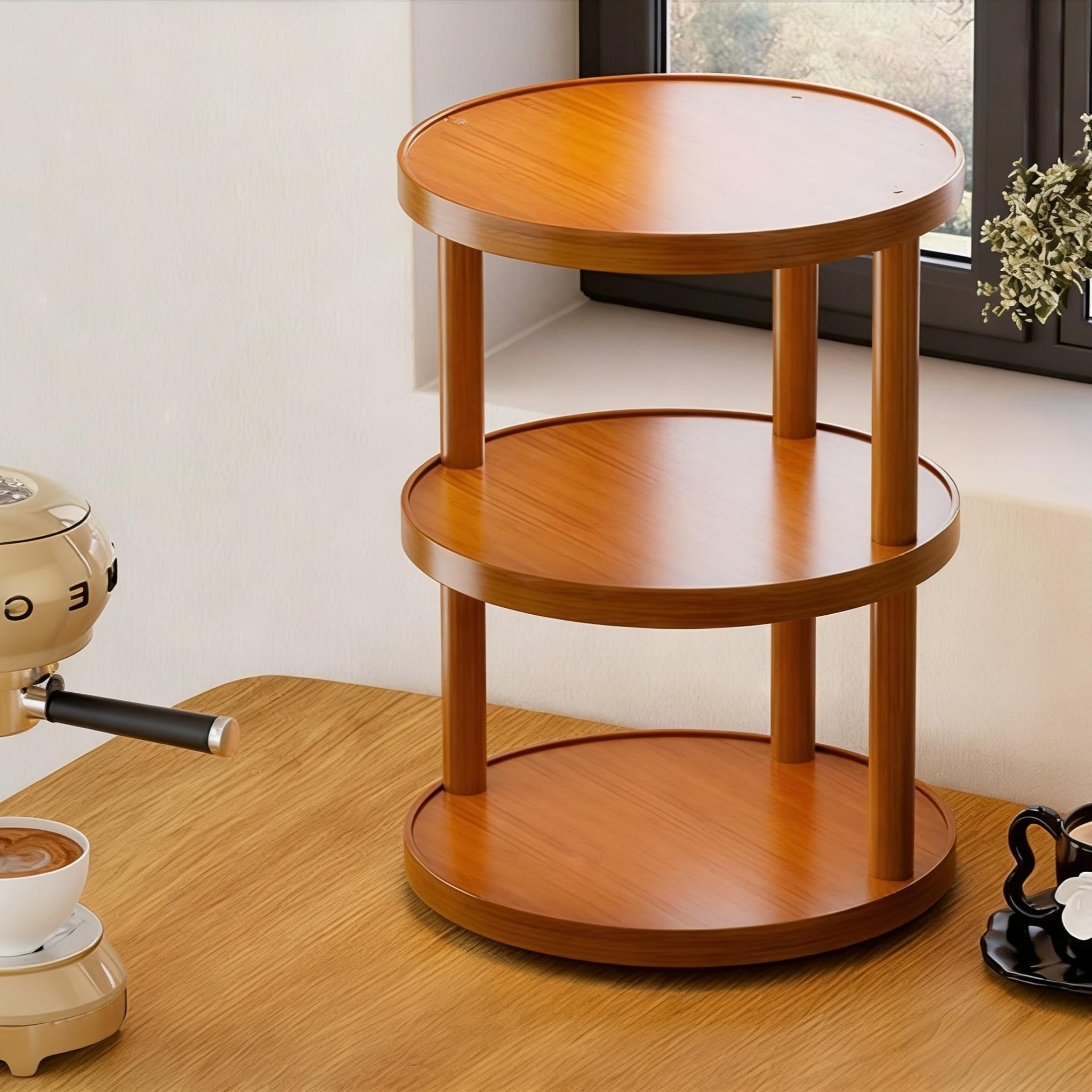 Round Table Three-Tier Storage Rack, Cosmetic Organizer, Perfume Display Stand, Fixed/rotating Base, Indoor Living Room Cup Holder, Bedroom Cosmetics Shelf