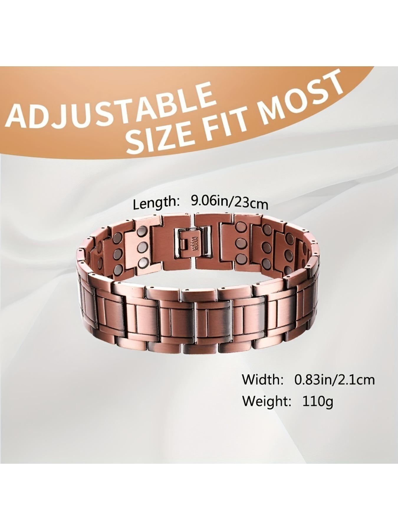 Men's Magnetic Bracelet - 3500 Gauss 3X Magnet, Adjustable Copper Belt Size Tool, 2 Styles (Interlocking/Smooth), Strong Magnetic Field Joint Protection, Ideal Father's Day Gift