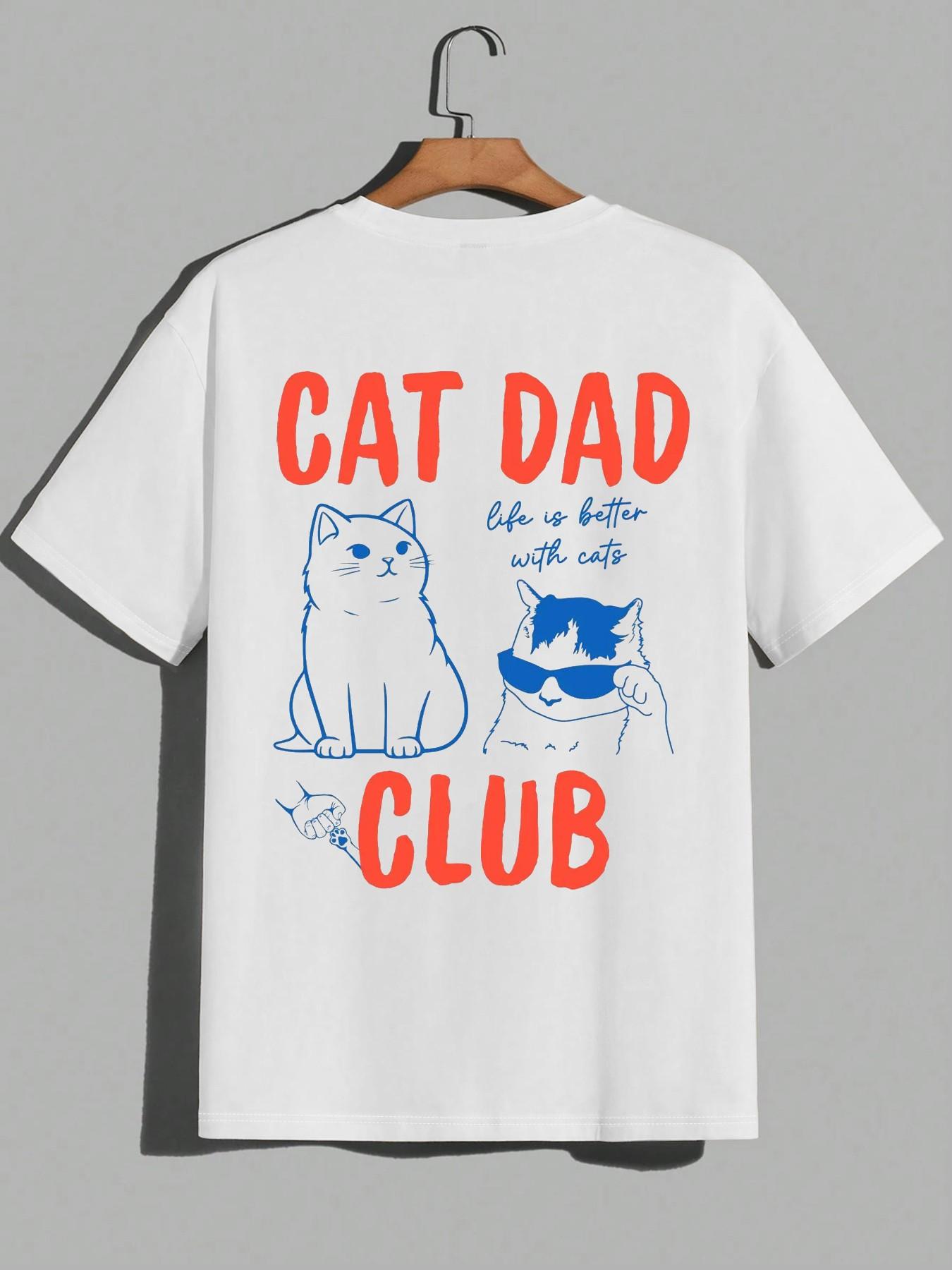 Apex Outpost 1 Piece Men's Cat Dad Club T-Shirt, Oversized Fit With Bold Text & Cool Cat Illustrations For Pet Lovers And Casual Everyday Wear