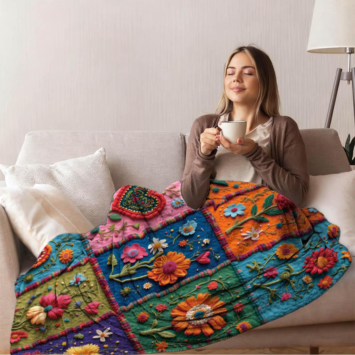 Vintage Floral Patchwork Blanket, Soft Breathable Flannel, Warm Comfortable Washable, Sofa Bedroom Bed Decor, Holiday Gift Multi-Use Throw
