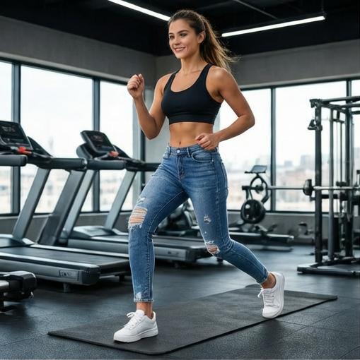 New stretch denim jeans with slits and slim fit for ladies, fashionable long pants for women