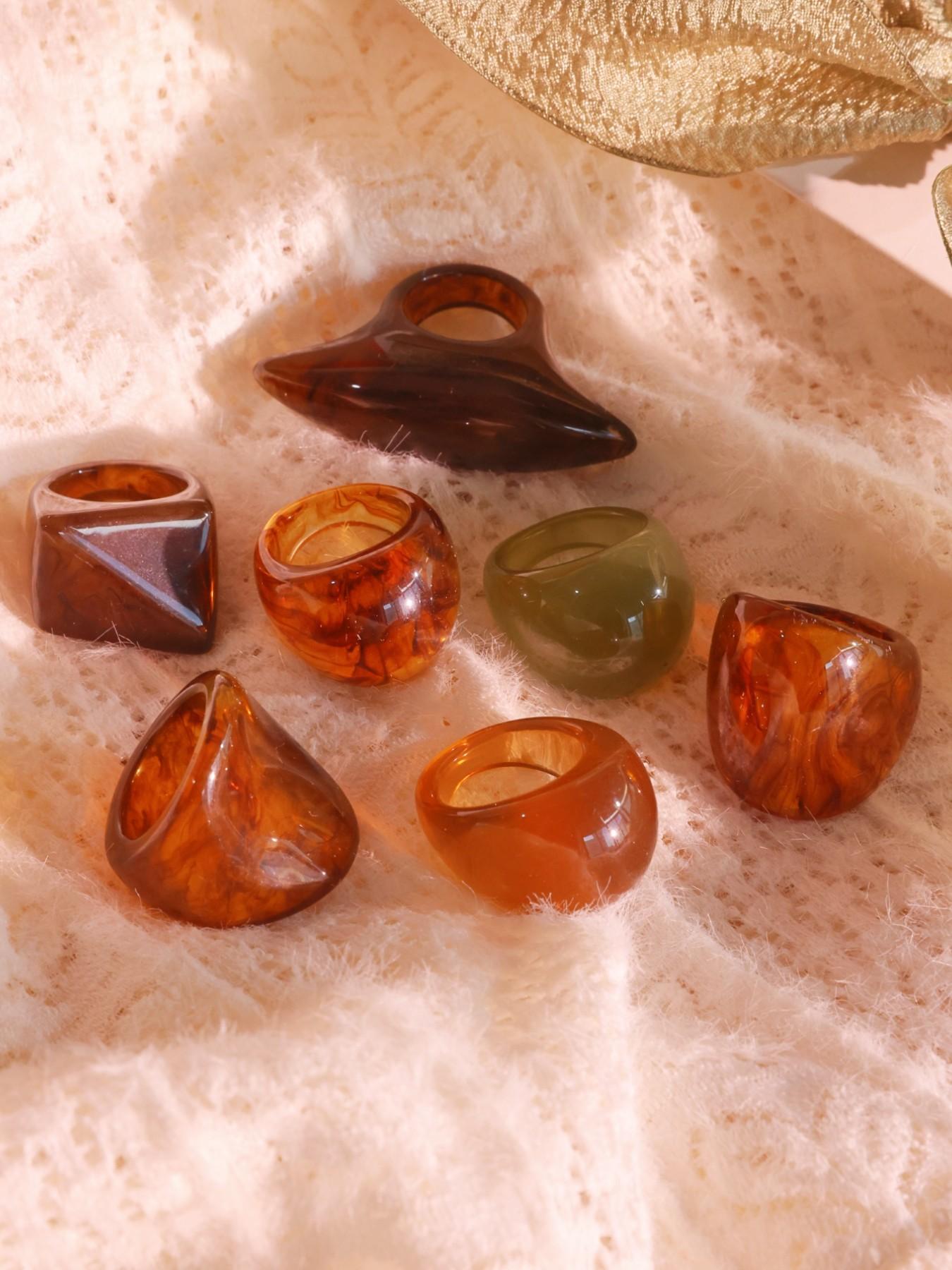 Women's Boho Resin Ring Set, Adjustable Stackable Rings, Geometric Design, Perfect Gift for Mother's Day & Graduation Season