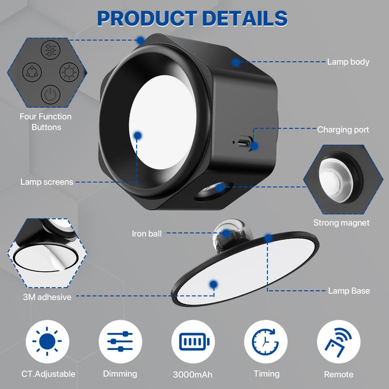 GLITGATE Wireless Wall Lamp, Magnetic Rechargeable RGB light, Remote and Button Control Wall Sconce,Adjustable Night Light, Book Lights for Bedroom,living room,Kids Study,Display Wall,Hallway,Kitchen,Stair,Basement