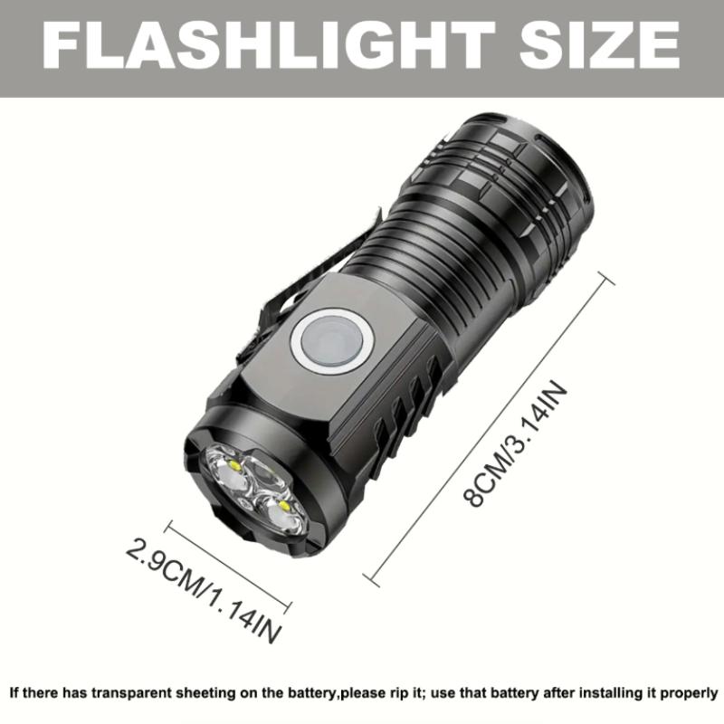 Portable Rechargeable LED Flashlight, Camping Fishing Outdoor Adventure, Mini Pocket Light with Clip, Ultra-Bright Three-Head Design, High Lumens Flashlight