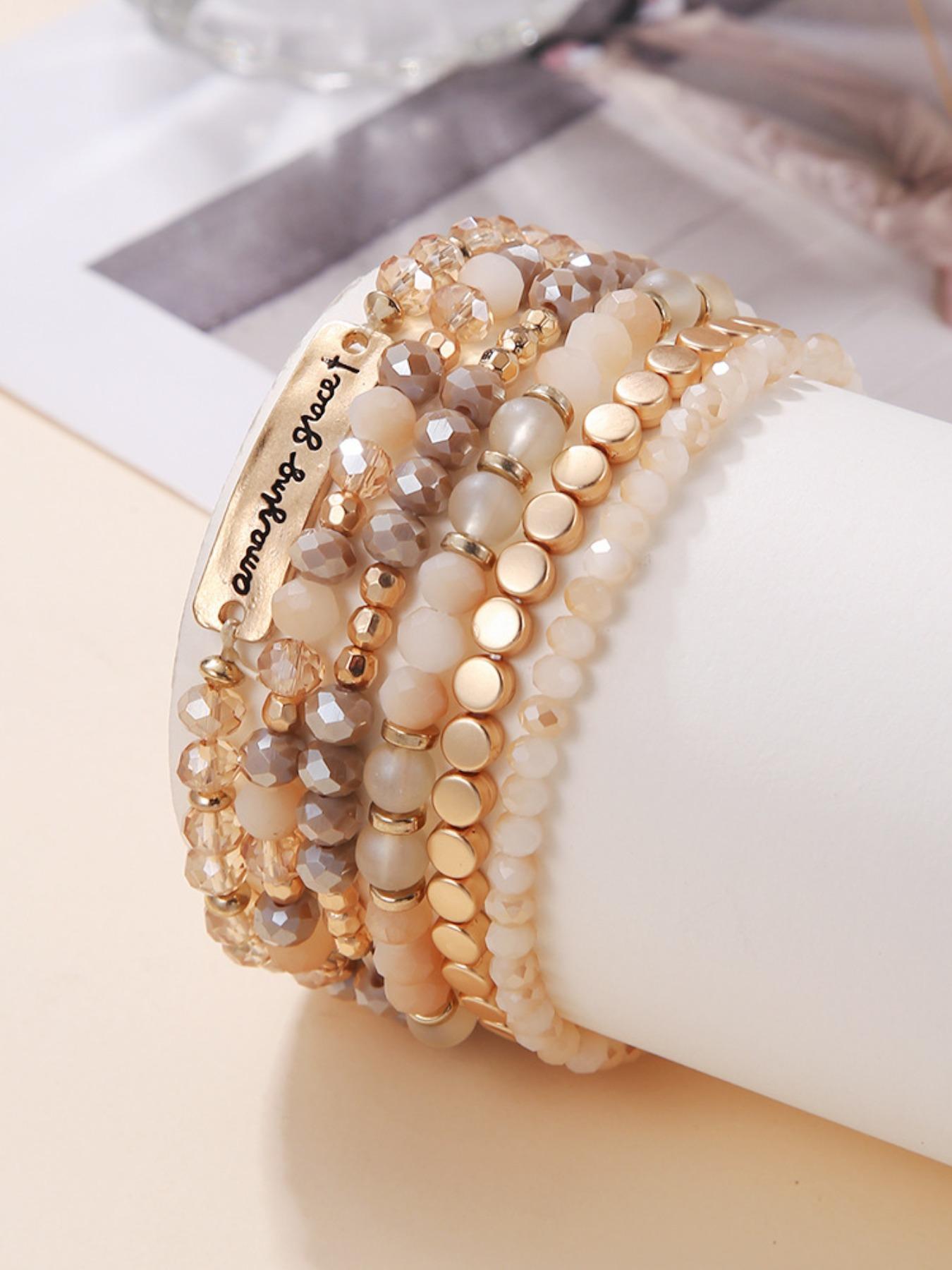 6 Piece Boho Acrylic Bracelet Set, Handmade Beaded Stackable Bracelets, Fashion Personalized Jewelry for Daily Wear, Versatile Accessories