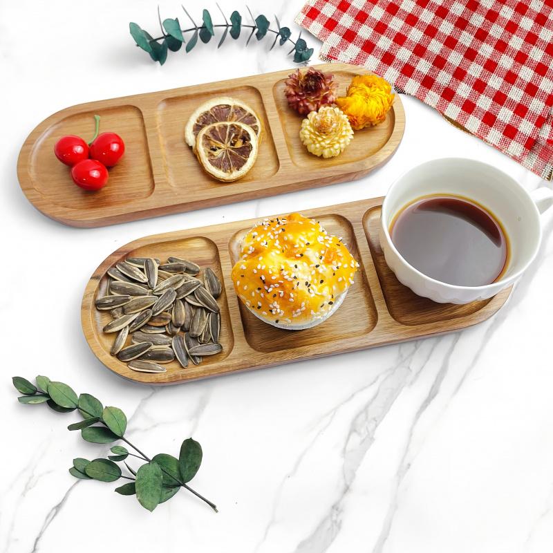 1pc Wooden Tray, Divided Tray, Dessert Tray, Multi-Functional Kitchen Display Tray, Storage Organizer, Ideal for Home Use