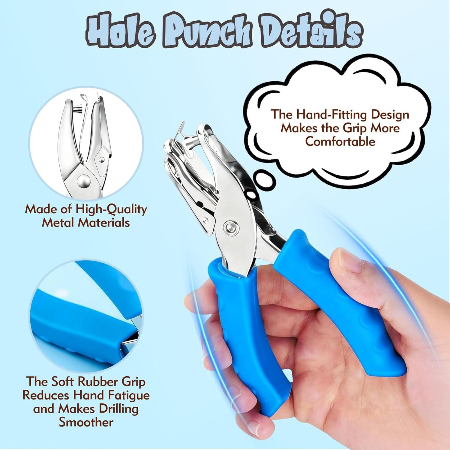 2 Pcs Hole Punch, 1/4" and 1/8" Hole Puncher with Blue Soft Grip for Crafts, Scrapbooks, Tags, Tickets, Handheld Circle Single Hole Punch for Home, Office and Classroom