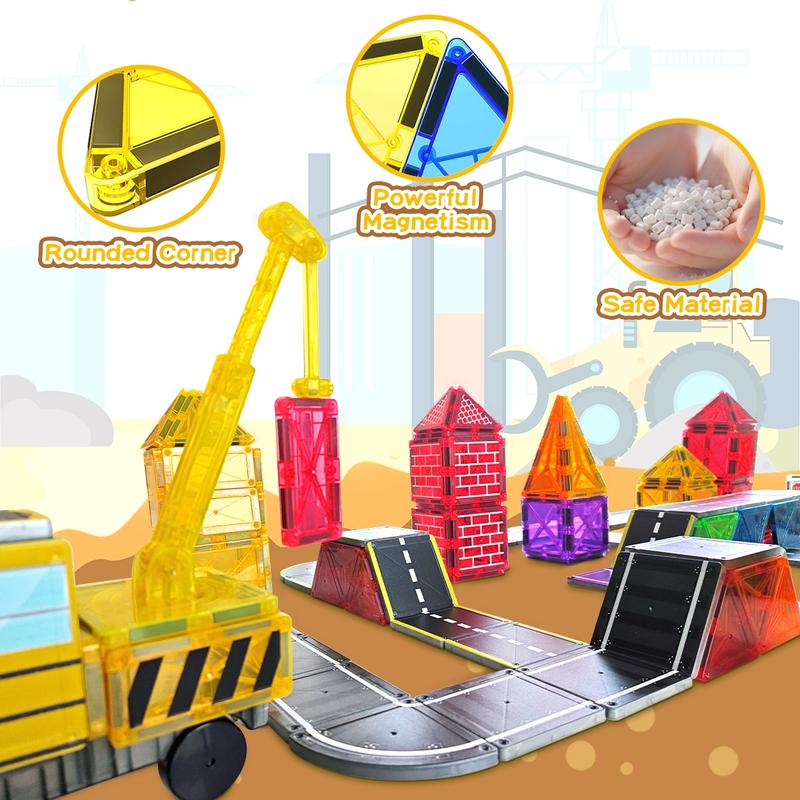 Magnetic Building Blocks Road Assembly Toy Set, Stem Magnetic Blocks, Learning Sensory Children Birthday Toy, Creative Construction Toys, Magnetic Building Tiles