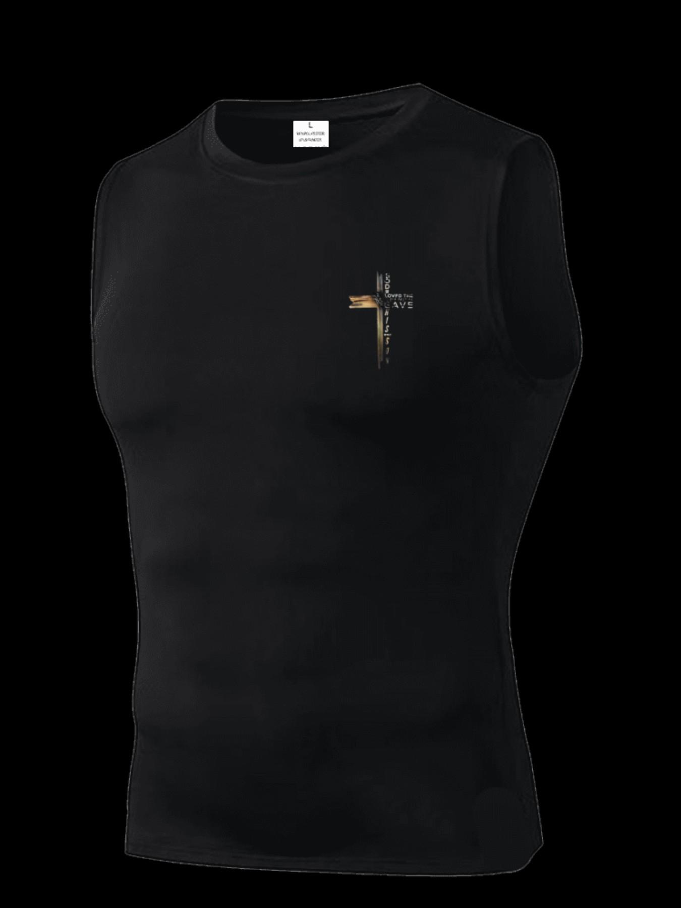 Men's Short Sleeve Sporty Tee, Quick-Dry Breathable Fabric, Cross Pattern Print, Ideal for Gym, Running, Boxing, Outdoor Activities