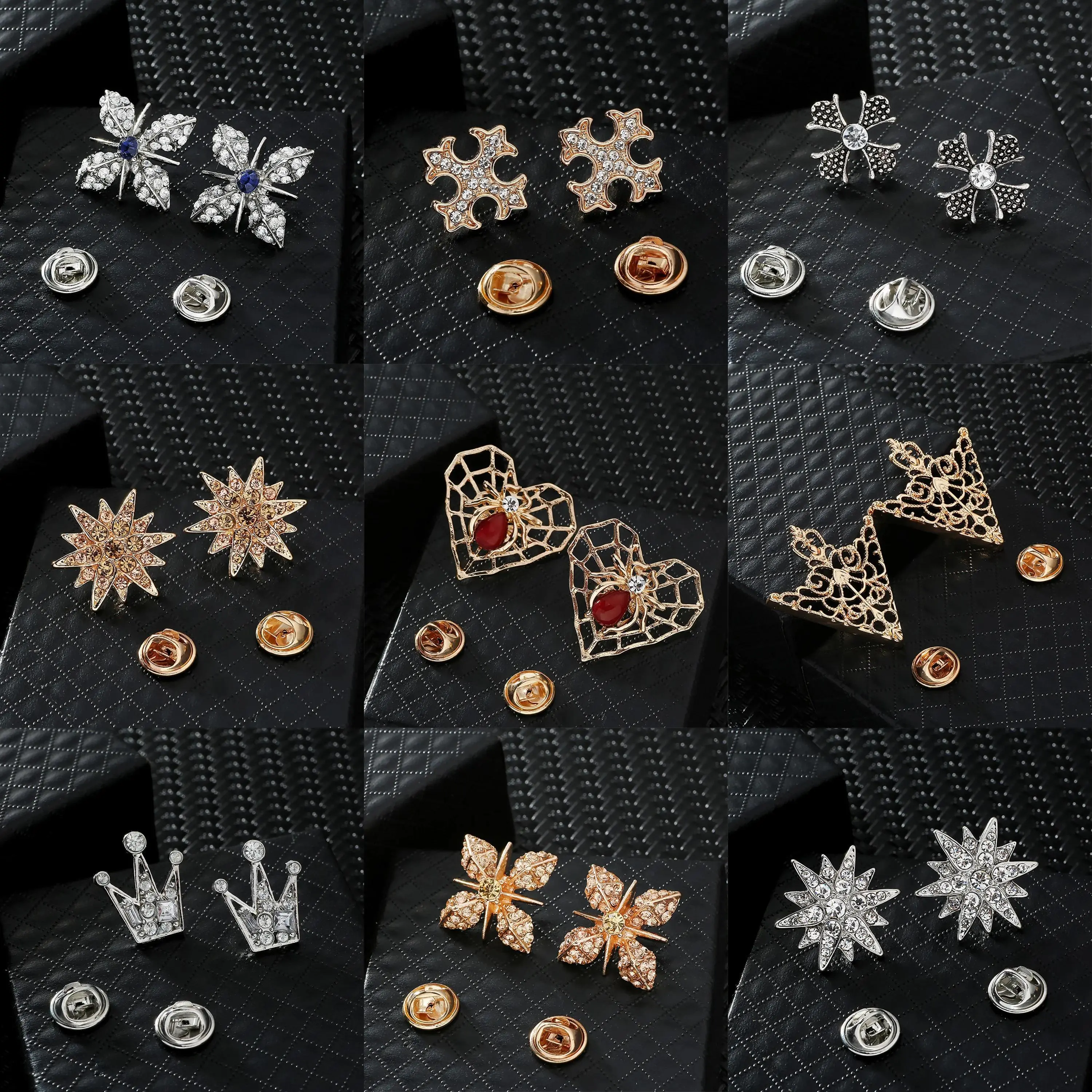 1 Pair Retro Collar Brooches Hollowed Out Triangle Crown Skull Vintage Fashion Lapel Pin Shirts Suits Clothes Decor Jewelry Gift
