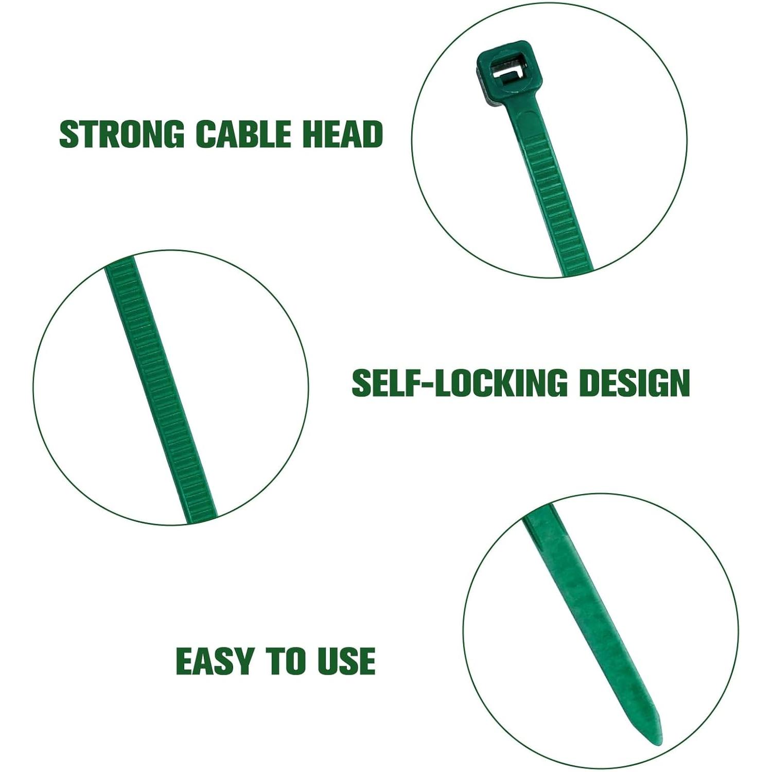 Zip Ties Assorted Sizes 4+6+8+10+12-Inch,600PCS Green Zip Ties,Multi-Purpose Self-Locking Nylon  Tie,Wire Tie  for ,Garden Trellis,Office,Garage and Workshop.