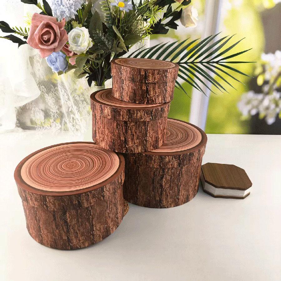 4 Piece Brown Vintage Wood Grain Round Nested Gift Box Set Oval Packaging with Lids Perfect for Birthdays,Christmas,Mother's Day ,Weddings,Valentine's Day and Graduation & Anniversaries