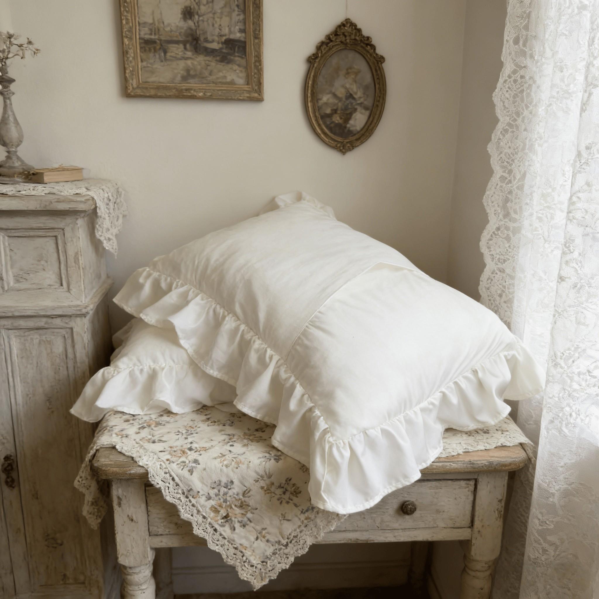 2 Pcs Ruffle Pillowcases, No Filler, Soft Microfiber Pillow Cases with Frilly Trim, Shabby Chic Decorative Pillow Covers for Bedroom,Year-Round Use,Cool Bed Accessories,Home Bedroom-Ideal Gift