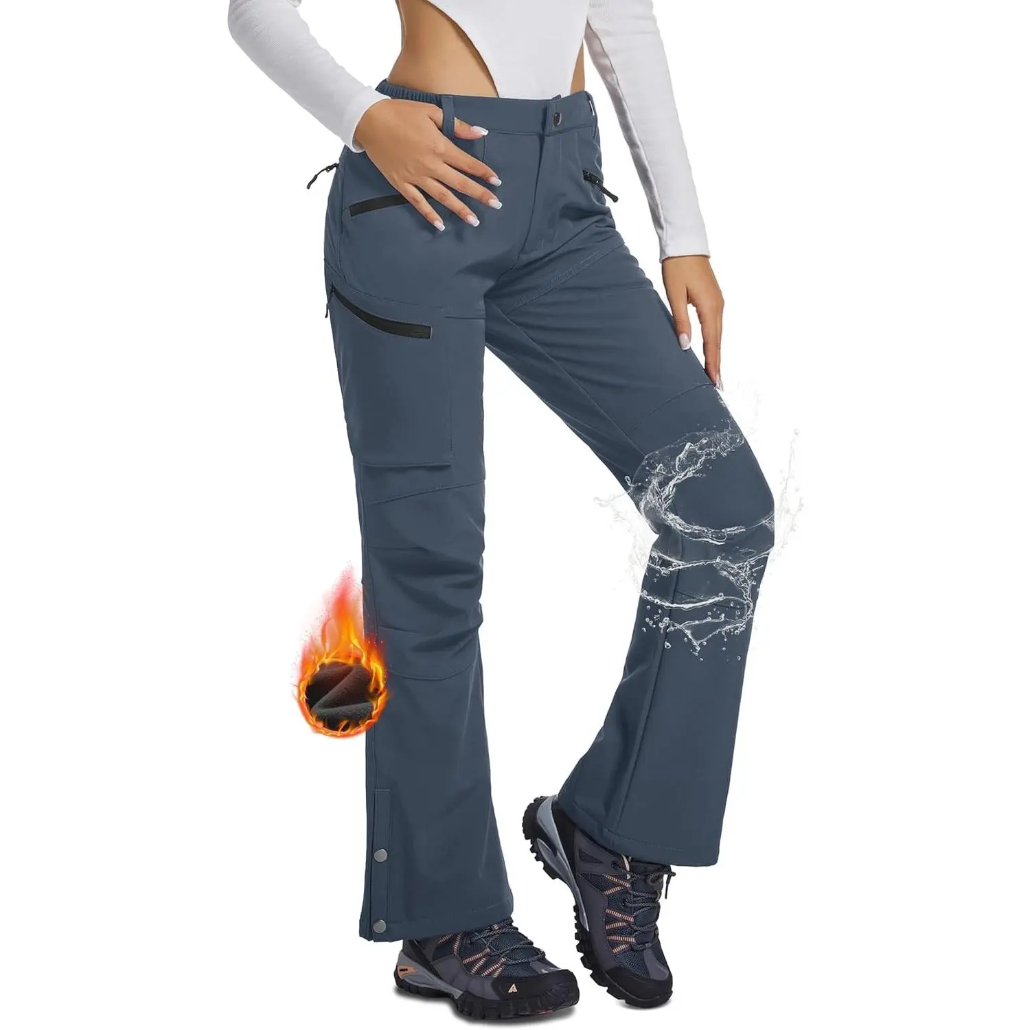 Women's Flared Snow Pants - Waterproof, Fleece-Lined, Softshell Insulated for Winter Skiing, Snowboarding, Outdoor Hiking