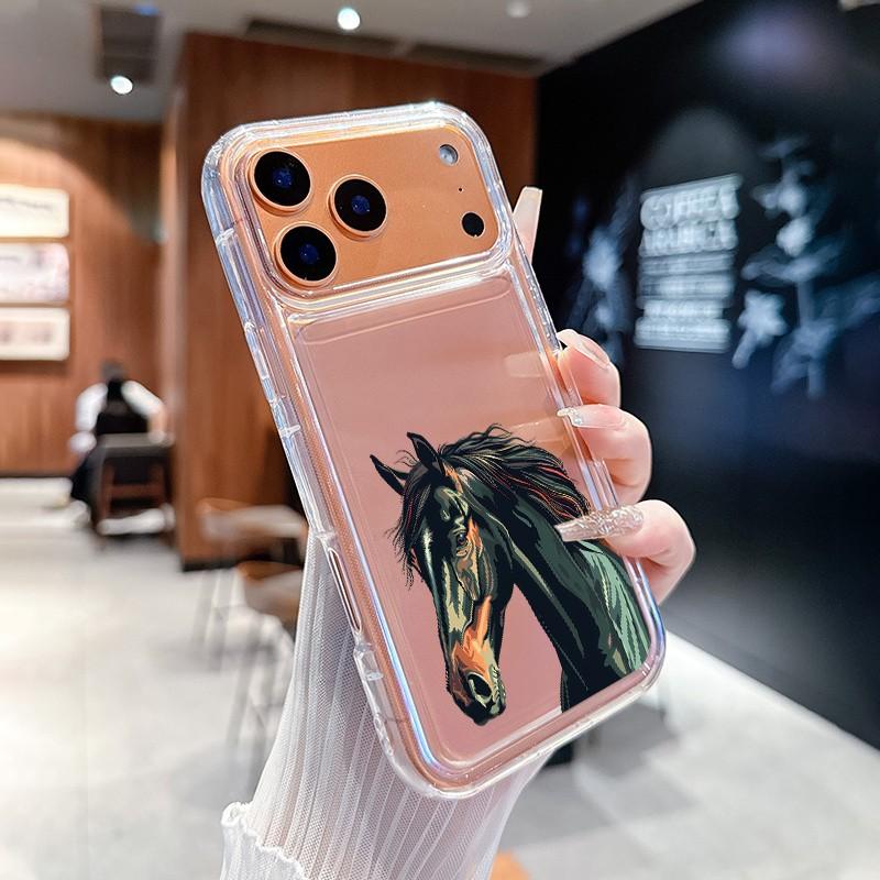 Transparent Airbag Case, Creative Colorful Horse Geometric Pattern Anti-Drop Soft Shell, Tpu Phone Cover for iPhone 11/12/13/14 Pro Max/15 Pro/16 Plus/promax