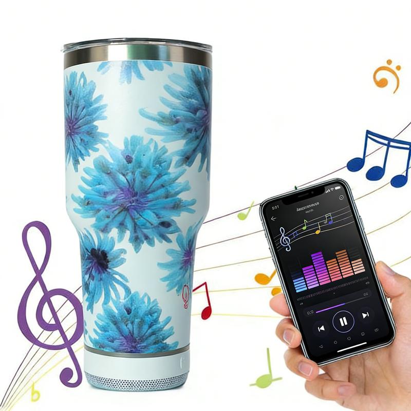 30 Oz Insulated Cup with Bluetooth-compatible Mini Speaker, Large Capacity 900ML Ice Bucket, Detachable Rechargeable Player, Thermal Mug for Hot & Cold Drinks