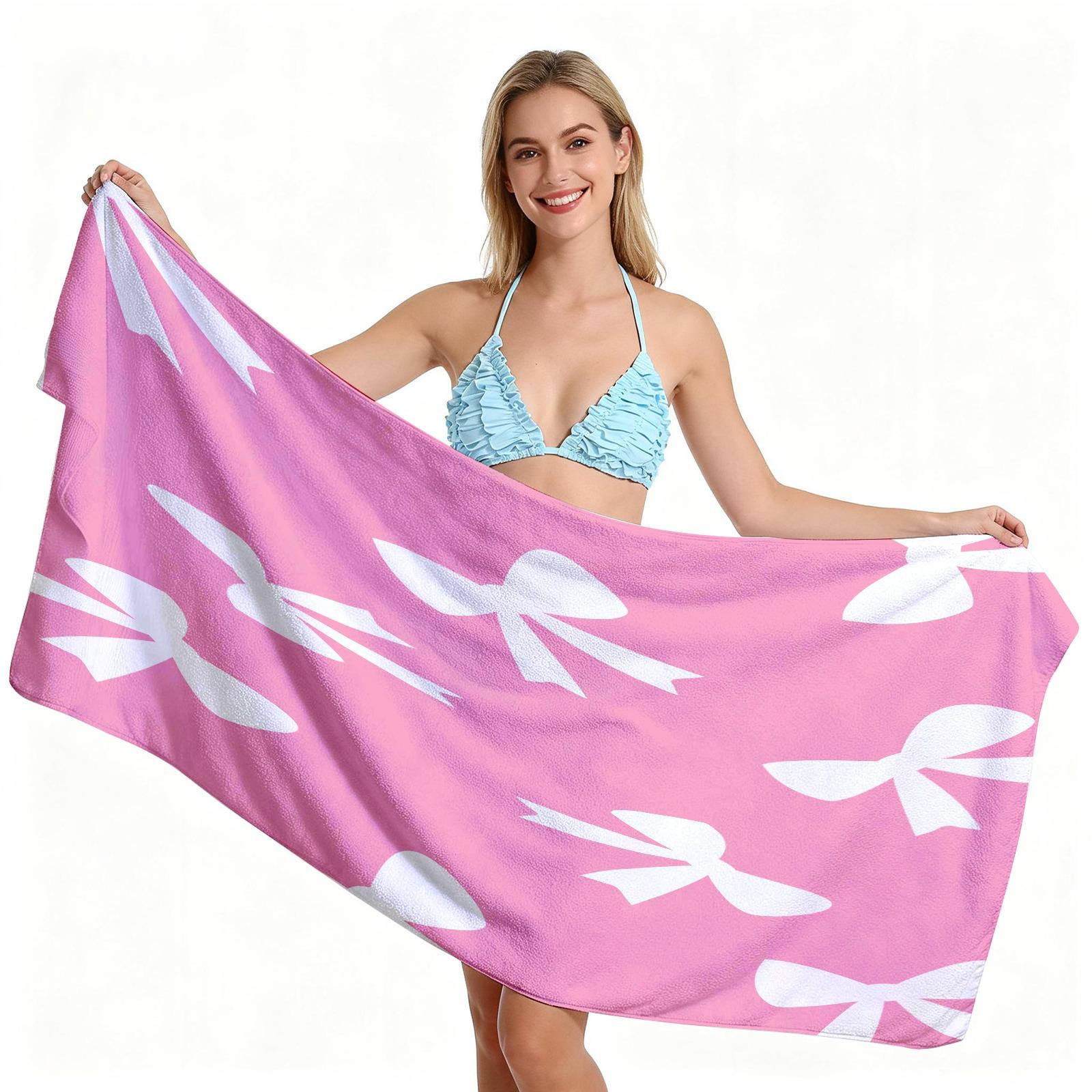 Ballet Core Bow Beach Towel, Cute Soft Skin-friendly Quick Dry, Available in Black White Blue Pink, Ideal for Girls Seaside Vacation Photoshoot
