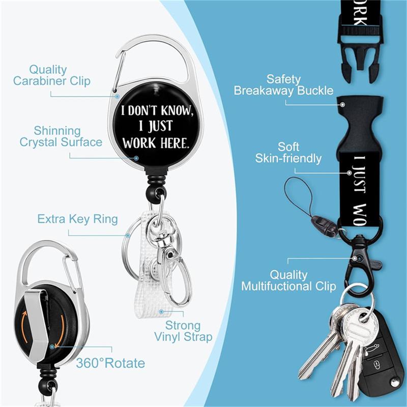 Retractable Badge Holder with Detachable Lanyard, Retractable Badge Reel, 1 Set Id Badge Holder, Id Card Holder for Office, School, Hospital