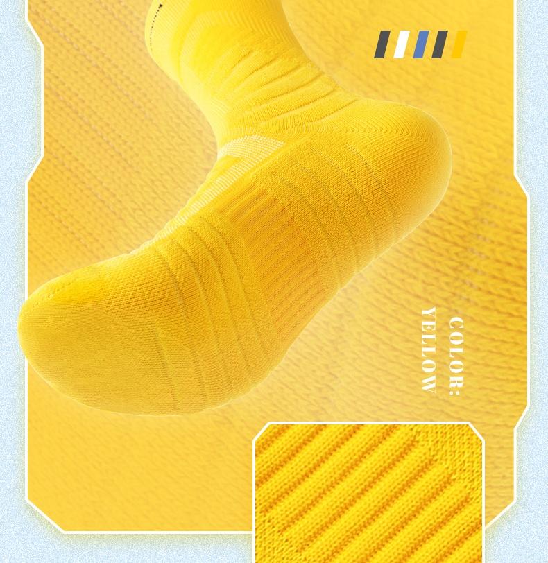 Men's mid-calf sports socks in a pack of 5 pairs. They feature sweat-absorbing mesh for breathability, shock absorption, and are wear-resistant. With terry cloth soles, these solid-color socks are suitable for basketball, running, football, Tubesocks