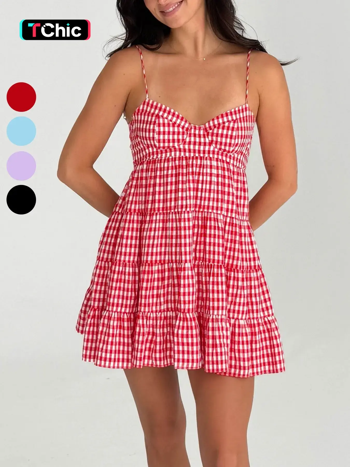Women's plaid camisole backless strap Sleeveless dress - casual daily - suitable for summer Casual Everyday Wear dresses