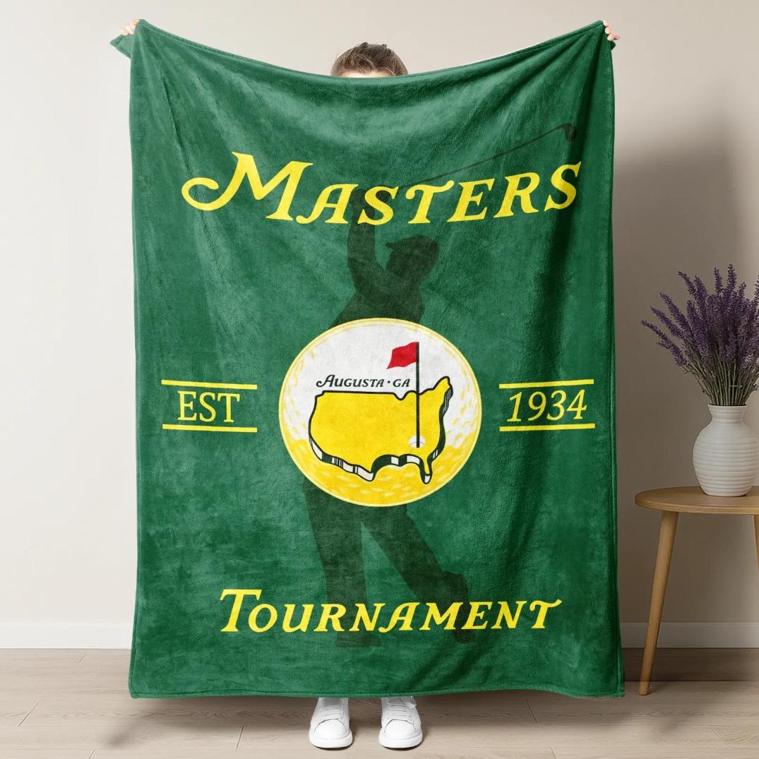 M Golf Tournament Blanket Classic Green Design Golf Course Logo & Golfer Silhouette Soft Cozy Flannel Throw Blanket for Couch Bed Office Travel Camping Sports Lover Gift for Men Women Birthday Christmas Father’s Day Trending Viral Golf Home Decor Blanket