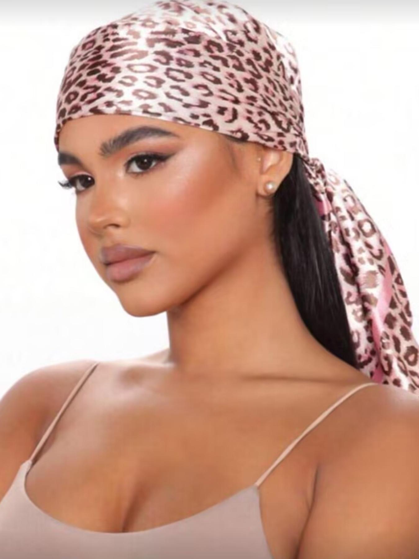 Women's Leopard Print Silk Scarf, 90cm Square Sunscreen Bandana, Fitted Asymmetrical Design, Versatile Head Wrap for All Seasons, Fashion Headscarf